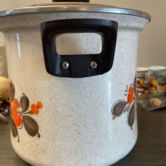 Vintage Sanko Ware Japan Country Flowers Porcelain Enamel Cookware Pot 9"x10" - Picture 6 of 10